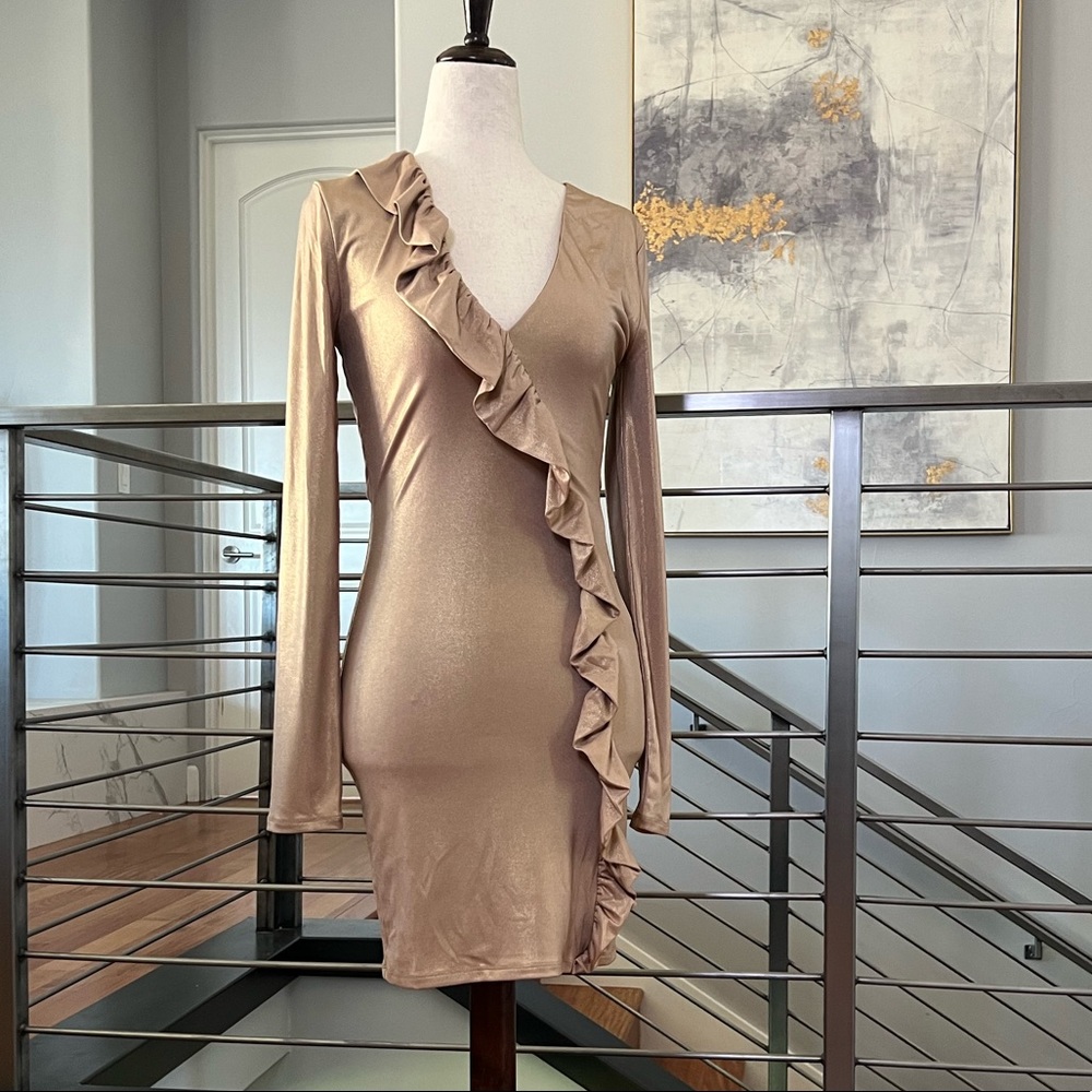 Lovers + Friends Gold Long Sleeve Dress